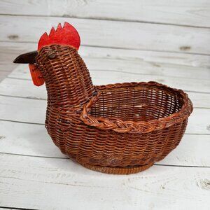 Vtg Wicker Chicken Basket Egg Holder Rustic Farmhouse Decor 8” Long x 7" high
